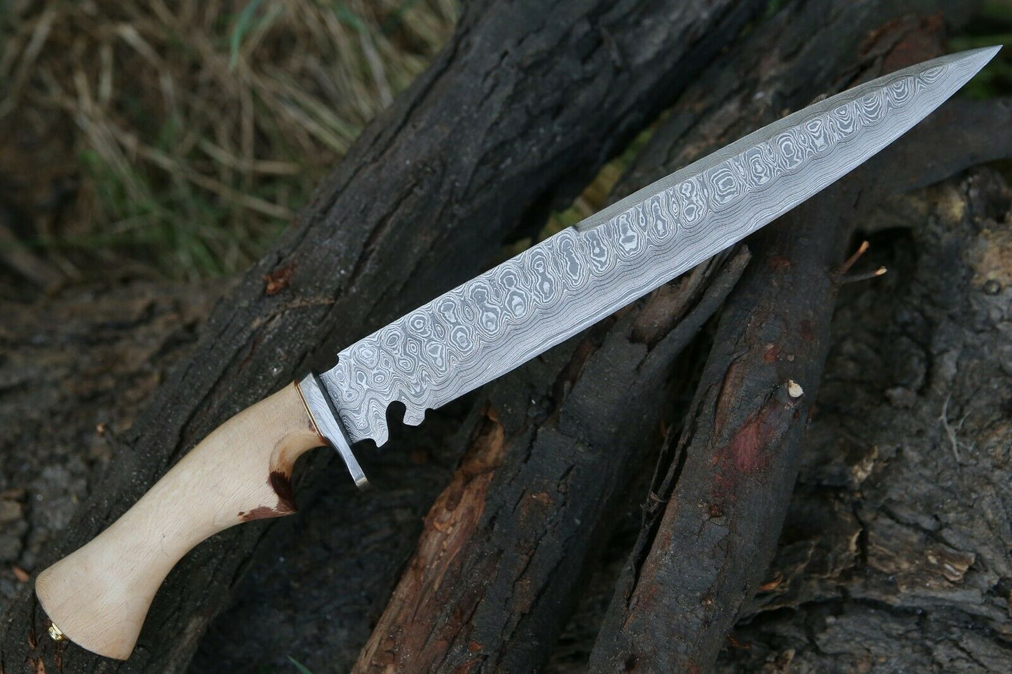 HS-367 '' Damascus Steel Hunting Bowie Knife, Survival knife, Damascus Steel, Chinaar Wood