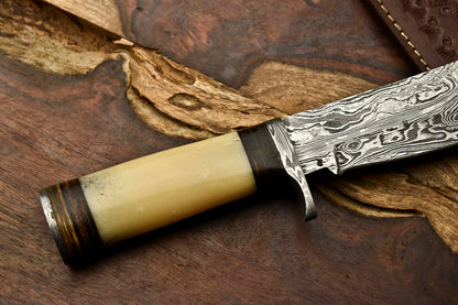 HS-323 Custom Handmade Damascus Steel Bowie Hunting Camping Knife - Beautiful Wood Handle