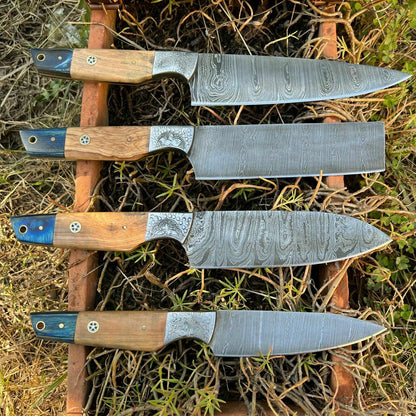 HS-127 '' Hand Forged Damascus Steel Hunting Chef Kitchen Knife Set W/ Sheath