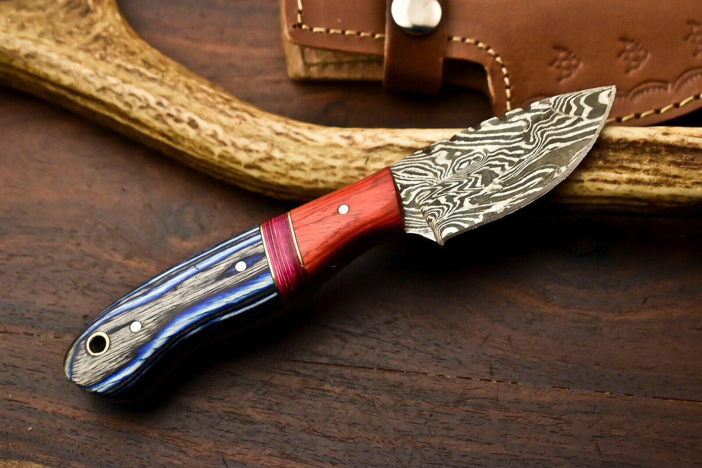 HS-722 Custom Handmade Damascus Steel Skinner Knife - Hard Wood Handle