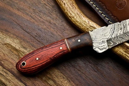 HS-681 Custom Handmade Damascus Steel Skinner Knife - Beautiful Wood Handle