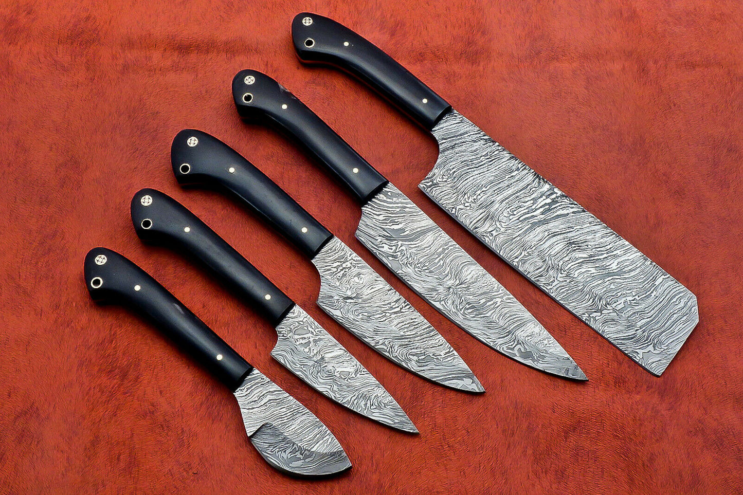 Hs-139 Custom Handmade Damascus Steel 5 Piece Chef Set with Buffalo Horn Handle