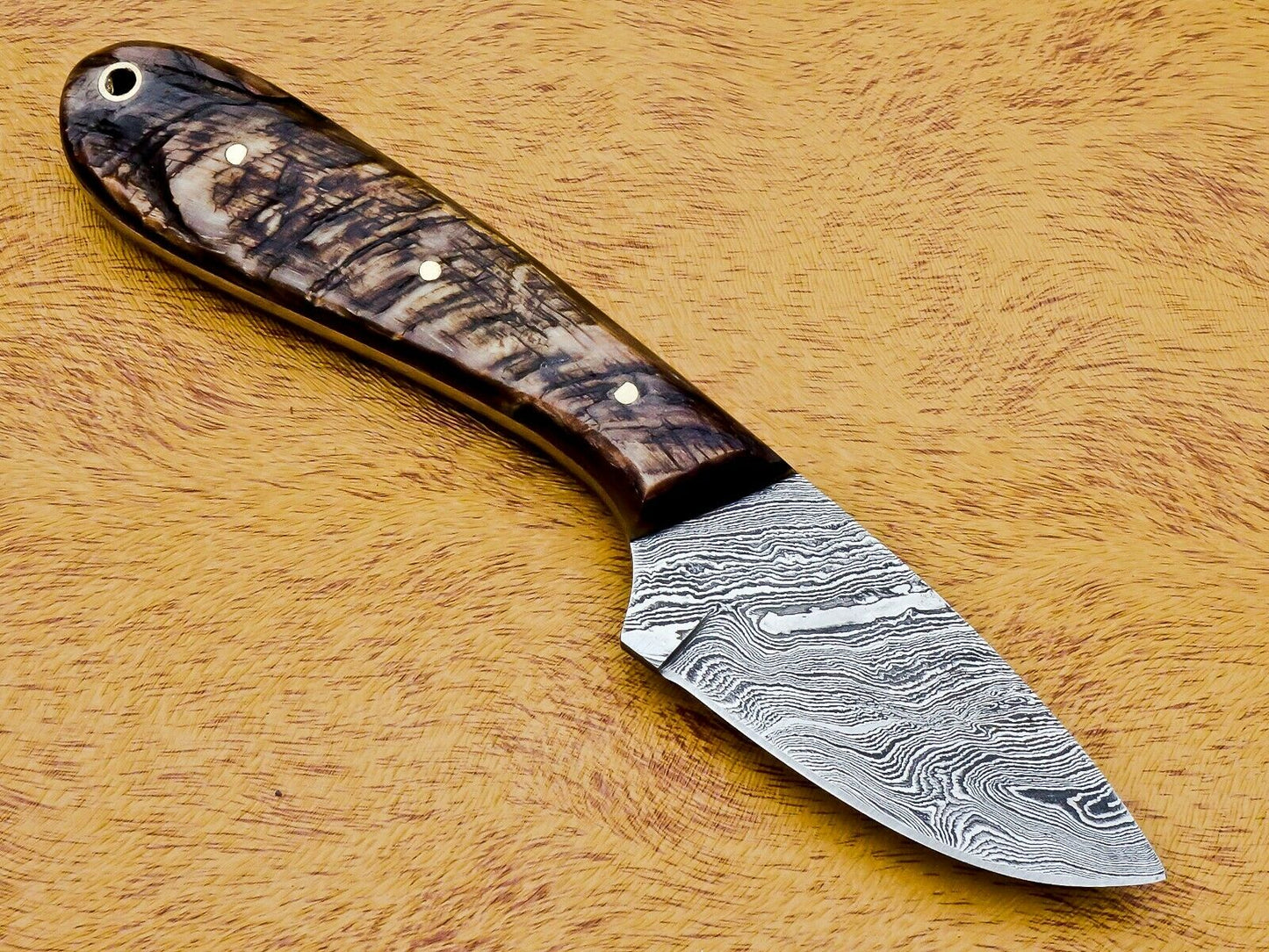 HS-584 CUSTOM DAMASCUS STEEL HUNTING/BOWIE/DAGGER KNIFE HANDLE RAM HORN WITH SHEATH