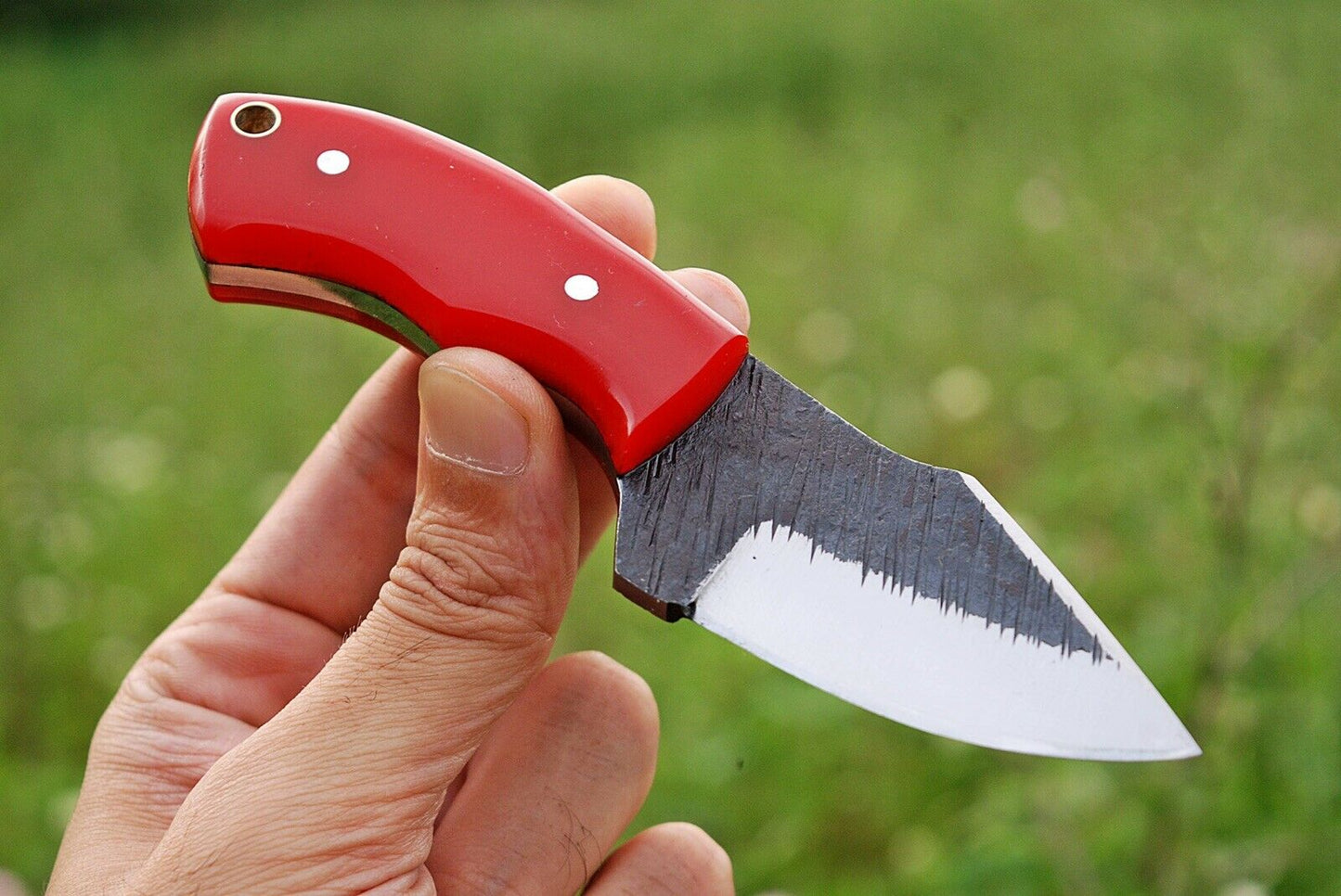 HS-733 Custom Handmade High Carbon Railrod Steel Mini Skinner Knife - Red Sheet Handle