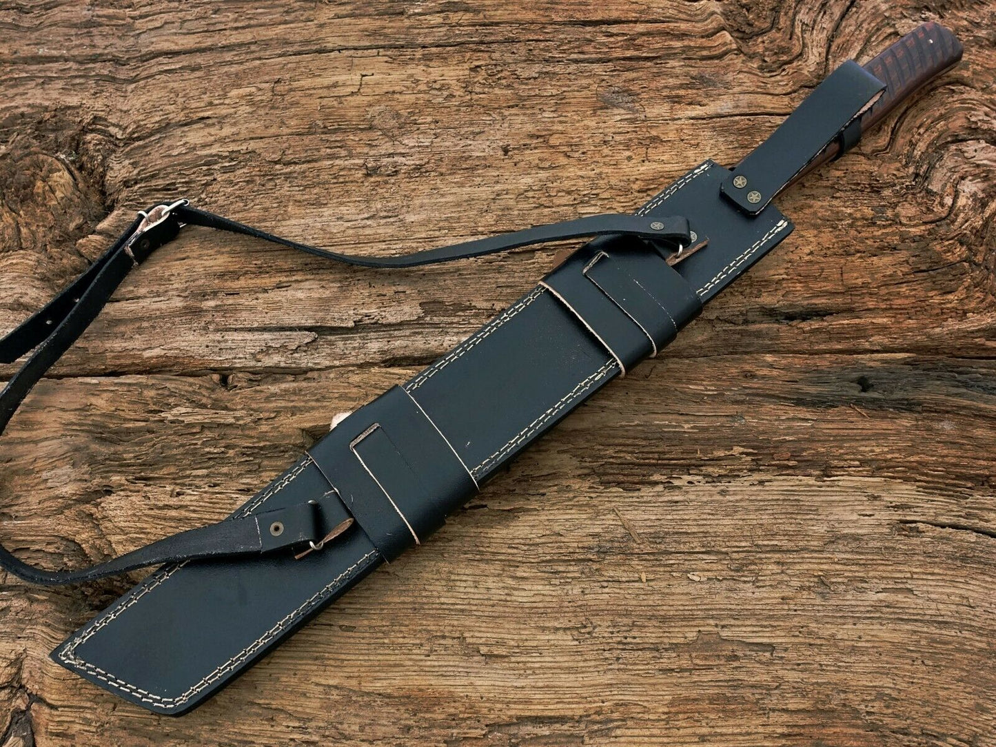 HS-1087 | Hand Forged Damascus Steel Full Tang Sword,Rose wood Handle,Leather Cover