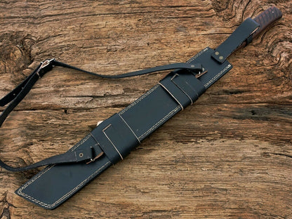HS-1087 | Hand Forged Damascus Steel Full Tang Sword,Rose wood Handle,Leather Cover