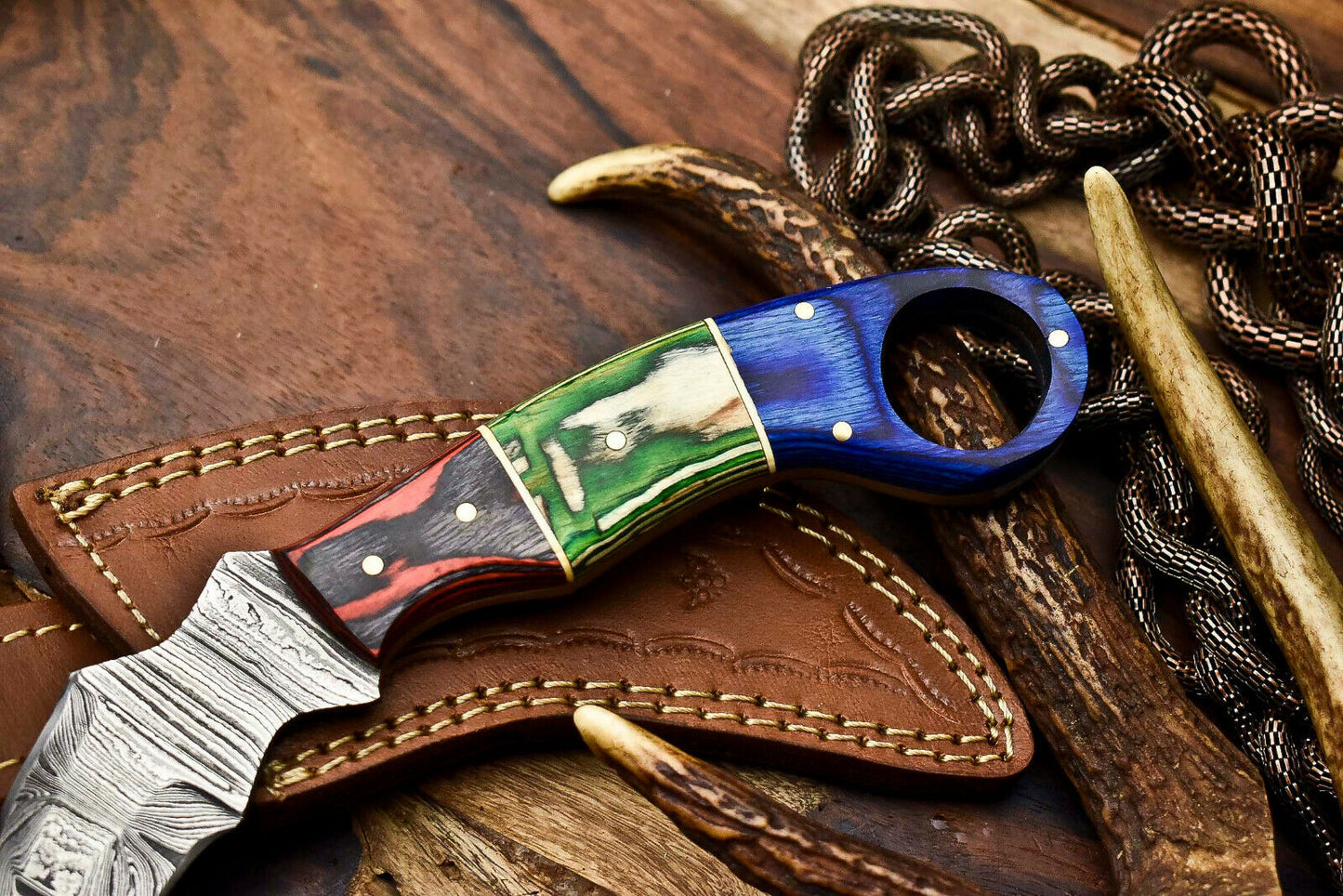 HS-910 Custom Handmade Damascus Steel Karambit Knife - Beautiful Hard Wood Handle