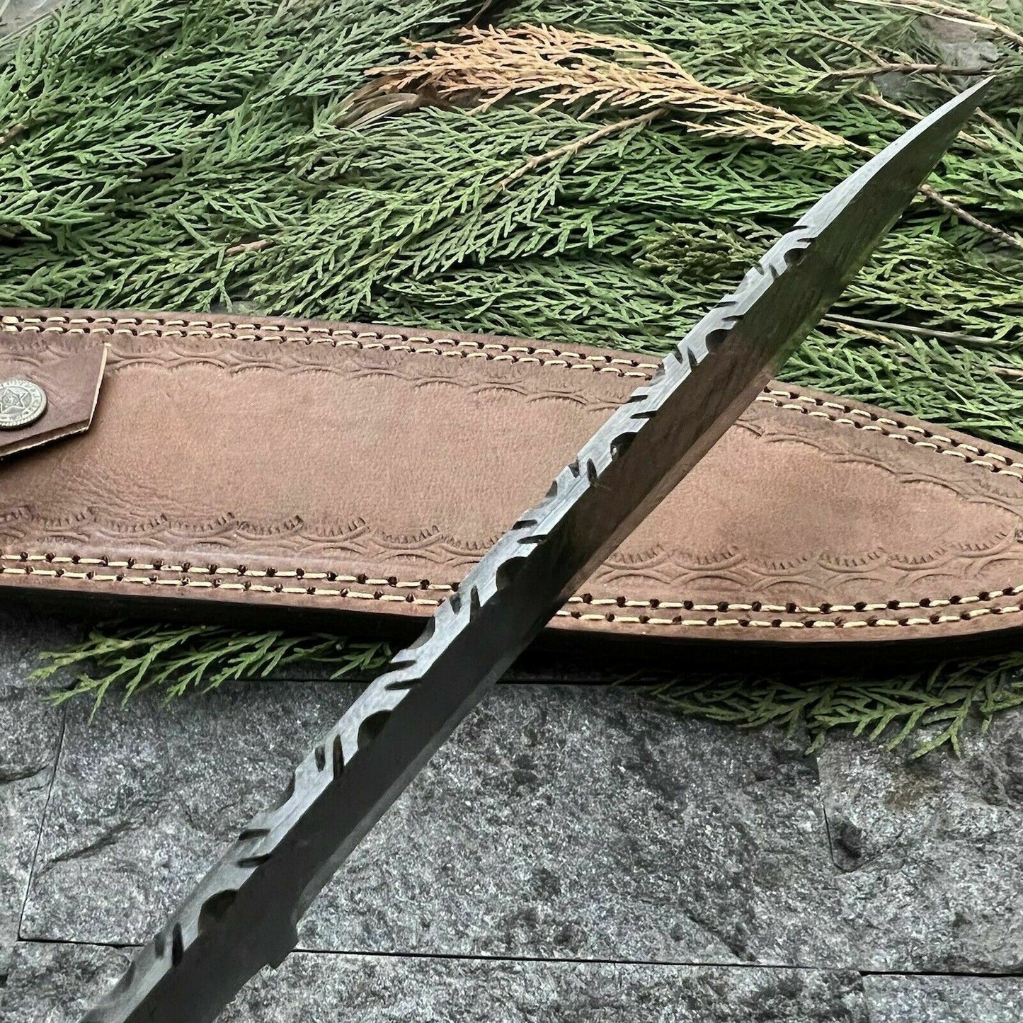 HS-863 14' BLADE Custom Hand Forged Damascus Steel Hunting Bowie knife W/Sheath