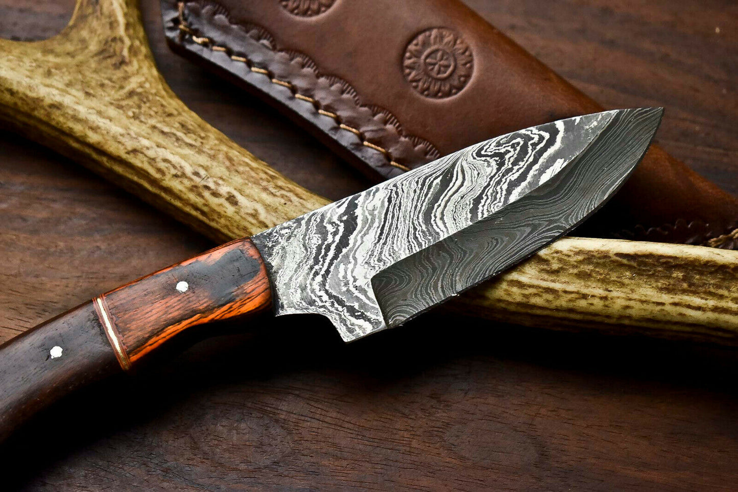 HS-696 Custom Handmade Damascus Steel Skinner Knife - Beautiful Wood Handle