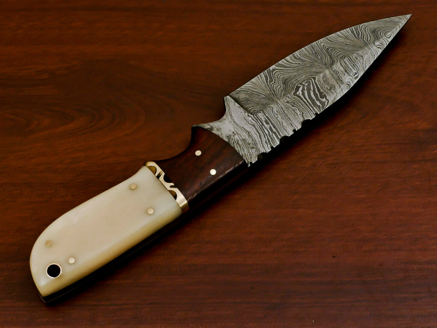 HS-569 HANDMADE DAMASCUS CUSTOM ROSE WOOD/BONE HANDLE SKINNING CAMPING KNIFE
