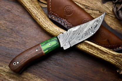 HS-673 Custom Handmade Damascus Steel Skinner Knife - Beautiful Hard Wood Handle