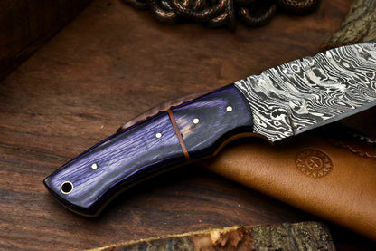 HS-674 Custom Handmade Damascus Steel Skinner Knife - Beautiful Hard Wood Handle