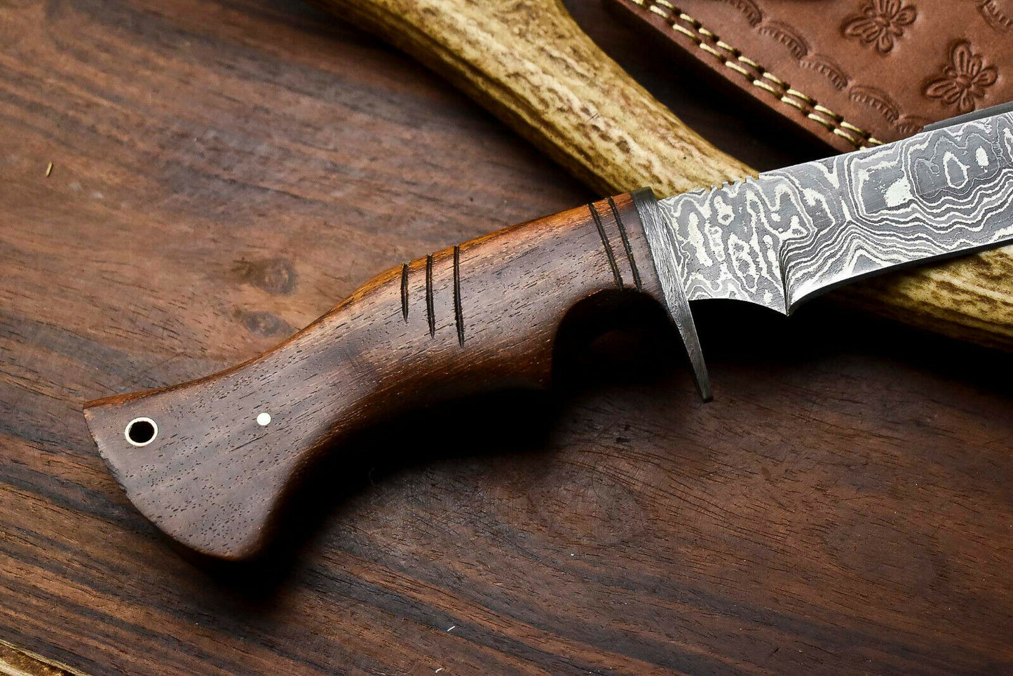 HS-408 | Custom Handmade Awesome Wood Handle Damascus Steel Hunting Knife - Great Price