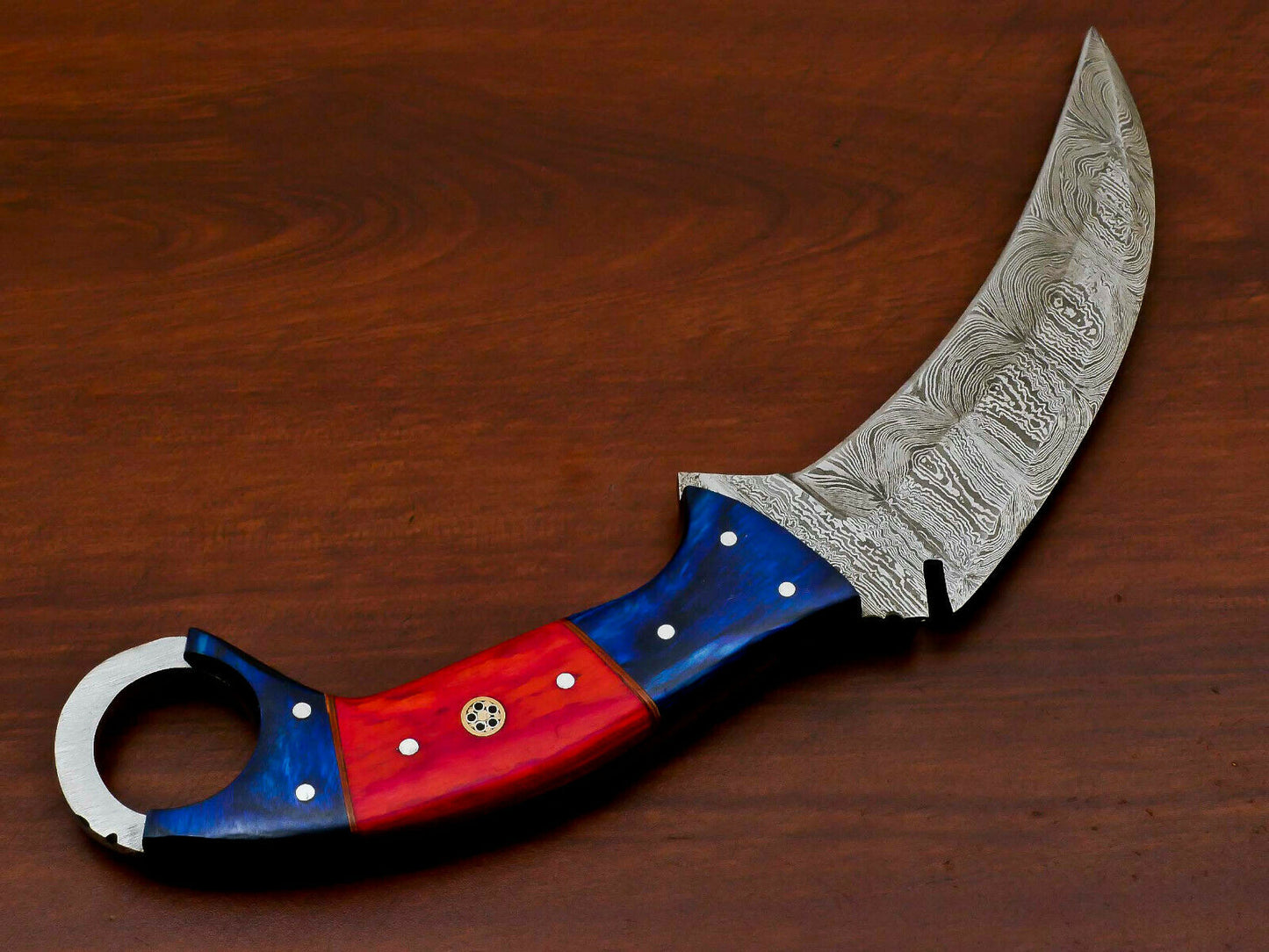 HS-886 HANDMADE DAMASCUS CUSTOM PAKKA WOOD KARAMBIT HUNTING KNIFE