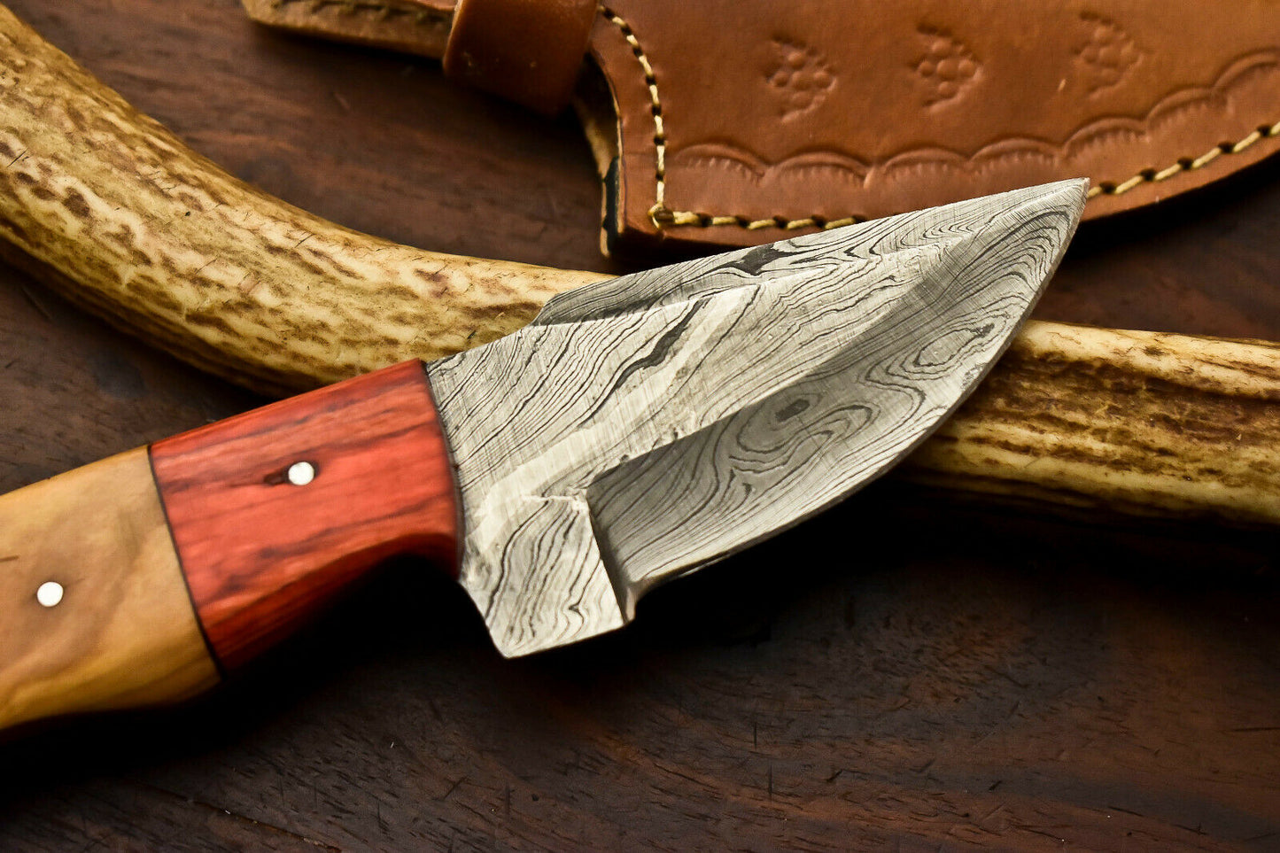 HS-721 Custom Handmade Damascus Steel Skinner Knife - Hard Wood Handle