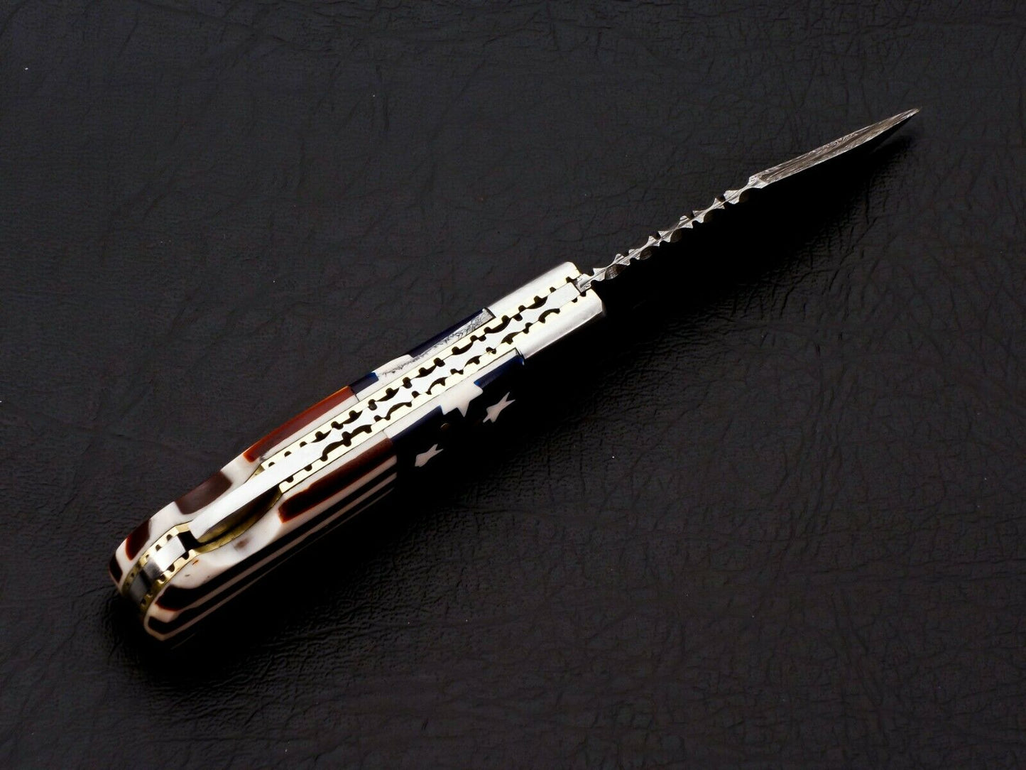 HS-1117 Rare Custom Hand Forged Damascus Steel Back Lock Resin Handle Knife