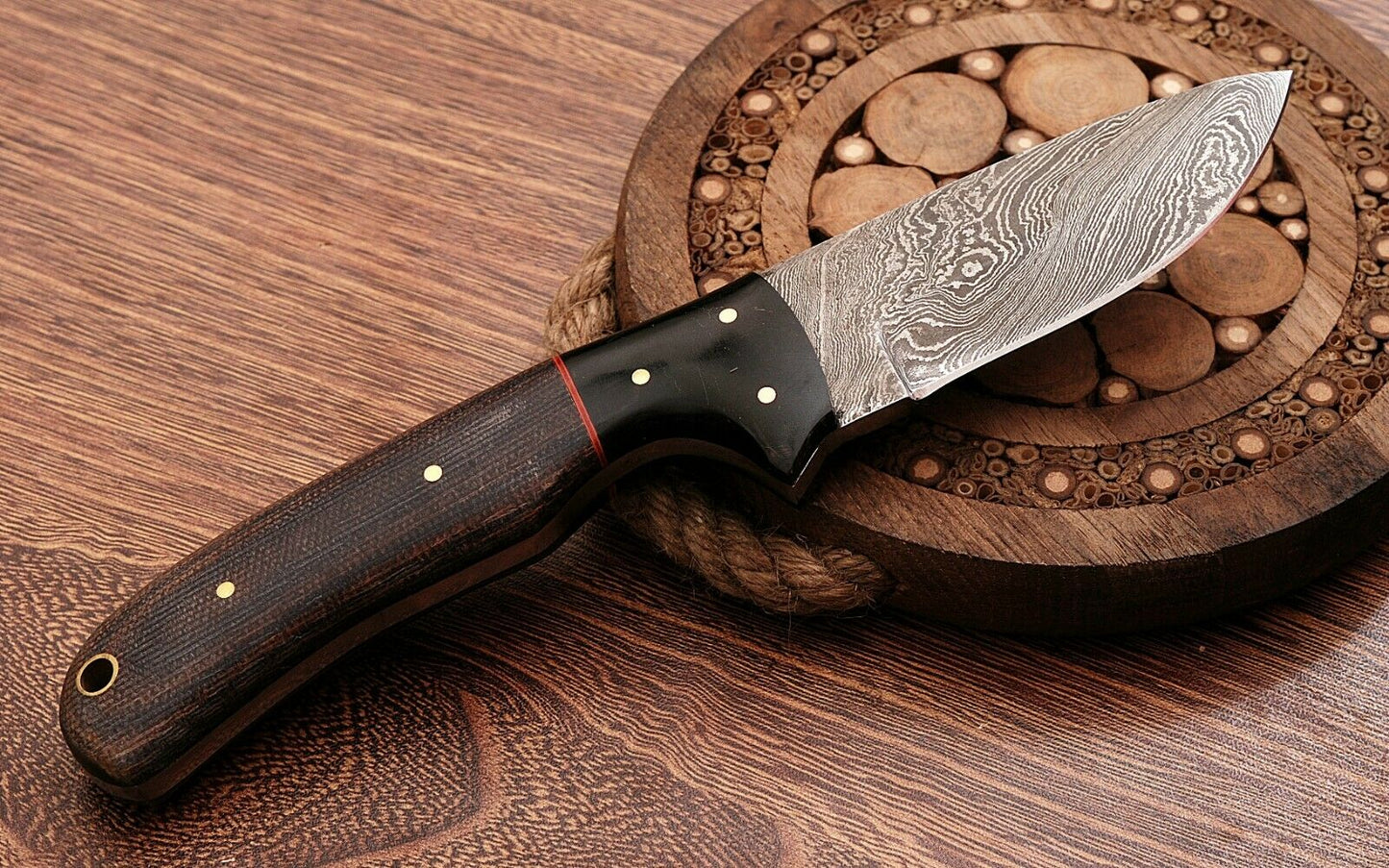HS-765 Custom Handmade Damascus Steel Skinner Knife With Micarta Buffalo Horn Handle