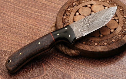 HS-765 Custom Handmade Damascus Steel Skinner Knife With Micarta Buffalo Horn Handle