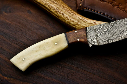 HS-625 Handmade Damascus Skinning Blade Camping Full Tang Knife