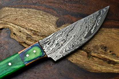 HS-609 Hand Made Damascus Steel Blade Chef Kitchen Full Tang Knife | HARD WOOD