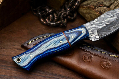 HS-675  Custom Handmade Damascus Steel Skinner Knife - Beautiful Hard Wood Handle