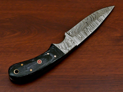 HS-374 HANDMADE DAMASCUS CUSTOM PAKKA WOOD HANDLE SKINNING CAMPING KNIFE