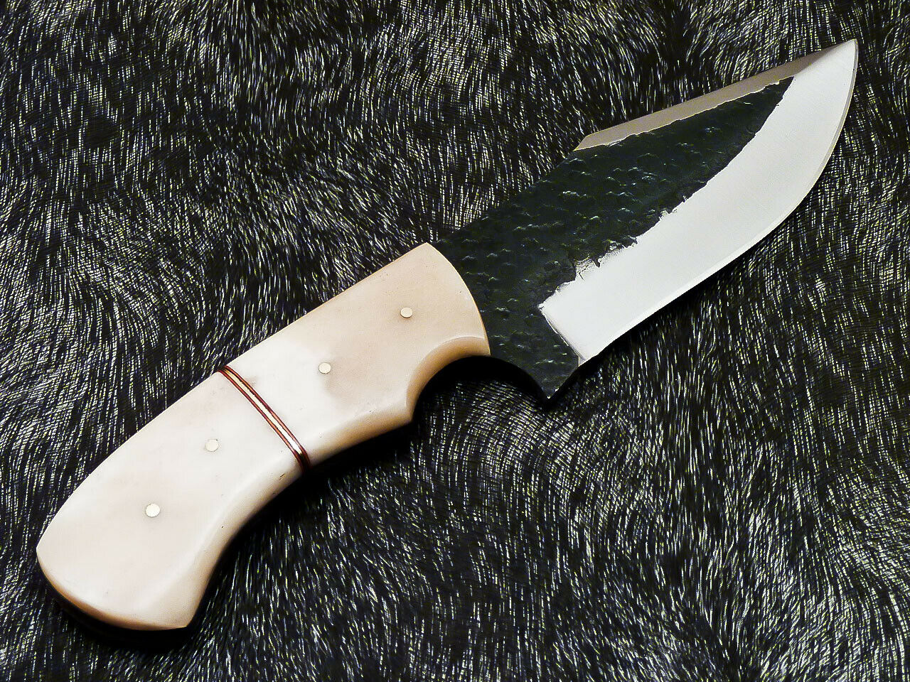 HS-579  Custom Hand Forged Railroad Spike Carbon Steel 8.5" Skinning Knife BONE