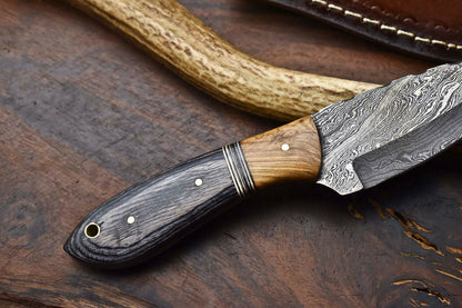 HS-600 Handmade Damascus Skinning Blade Camping Full Tang Knife