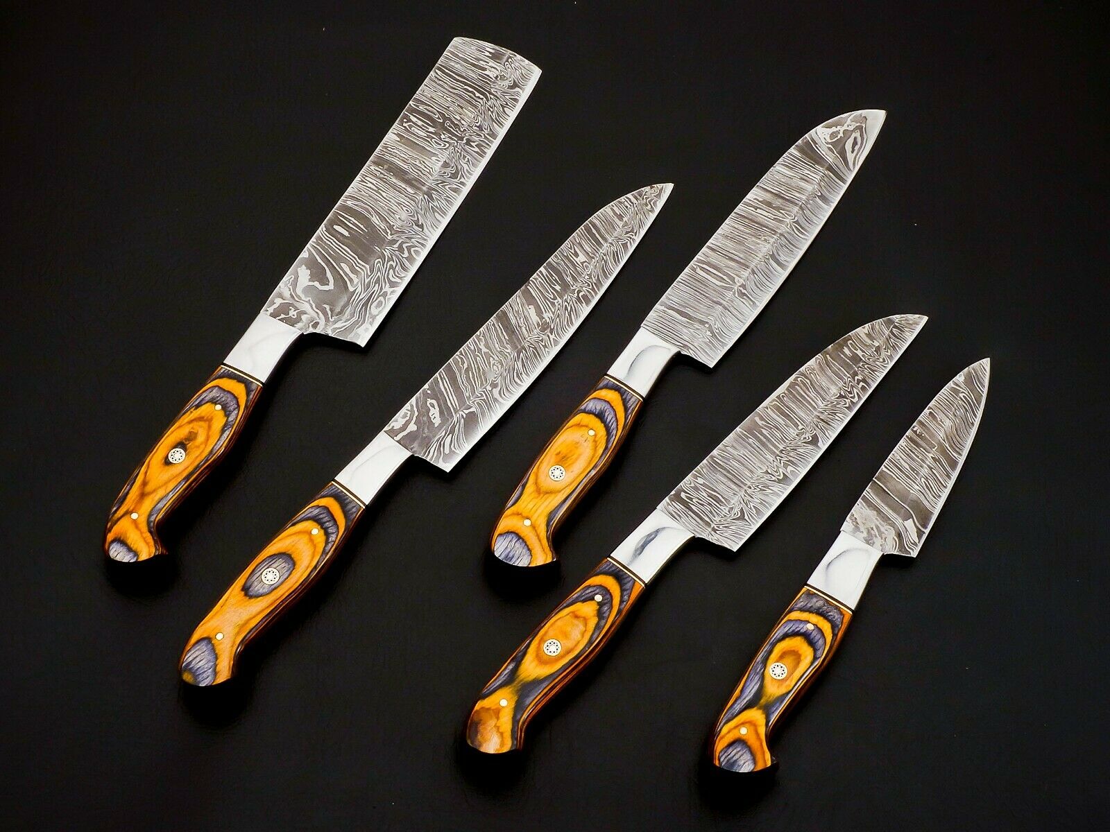 Damascus steel knife set with ergonomic handles kitchen tools