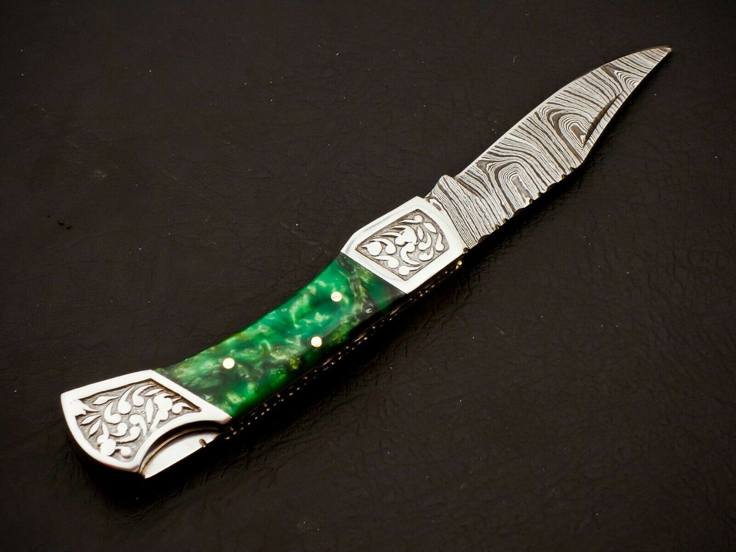 Damascus Steel Back Lock Folding Knife – Resin Handle | HS-1113