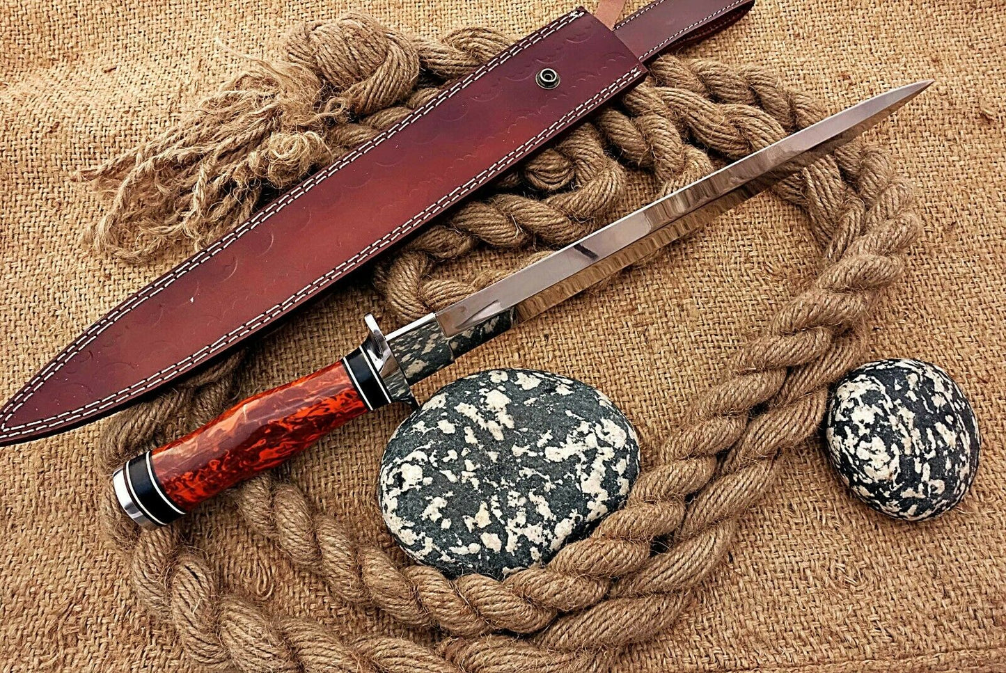 HS-1104 | Custom Handmade Steel D2 Fighter Hunting Combat Mini Sword knife With Resin Handle