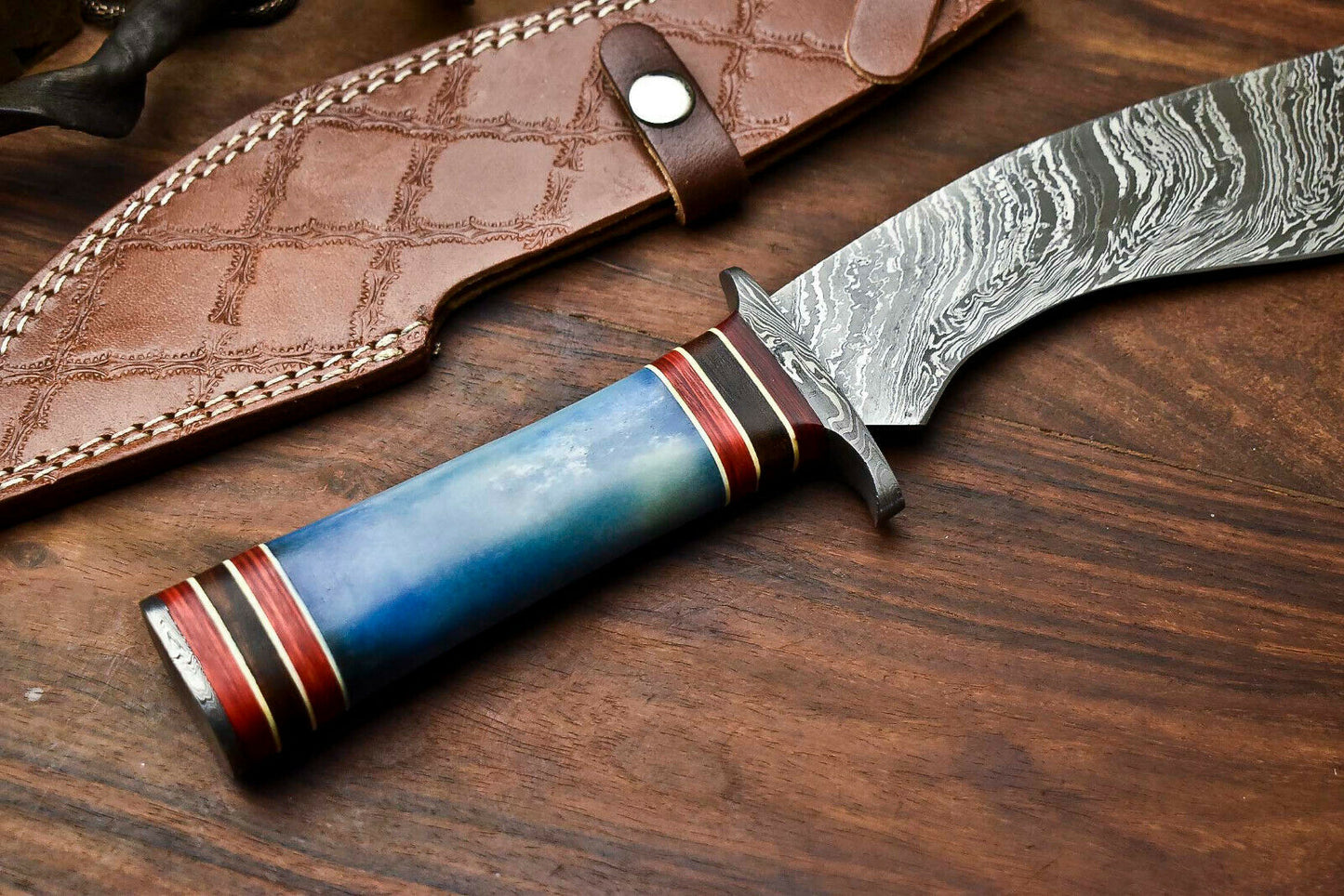 HS-864 Custom Handmade Damascus Steel Hunitng/Kukri Knife - Wood & Bone Handle