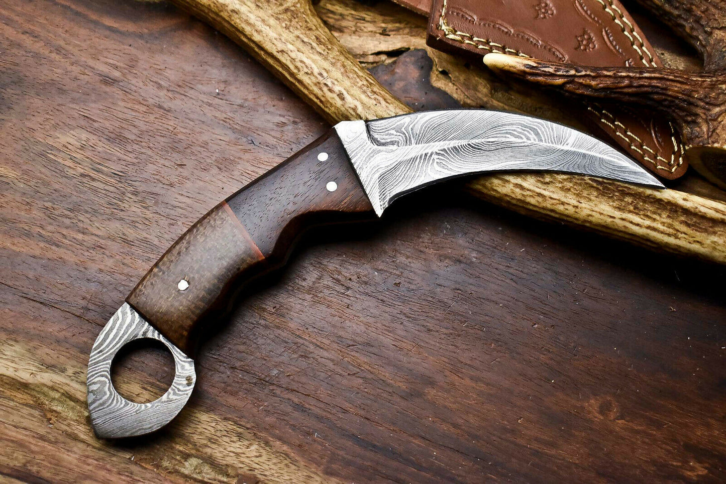 HS-909 Custom Handmade Damascus Steel Karambit Knife - Beautiful Micarta Wood Handle
