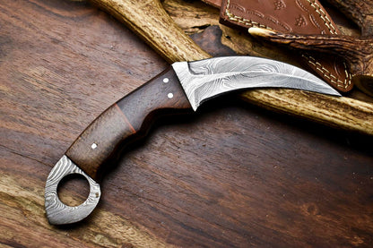 HS-909 Custom Handmade Damascus Steel Karambit Knife - Beautiful Micarta Wood Handle