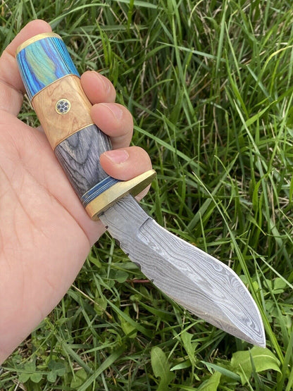 HS-877 Custom Handmade Damascus Kukri Knife With Coloured Woods Handle