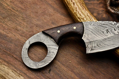 HS-678 Custom Handmade Damascus Steel Skinner Knife - Beautiful Wood Handle