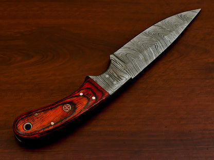 HS-375 '' HANDMADE DAMASCUS CUSTOM PAKKA WOOD HANDLE SKINNING CAMPING KNIFE