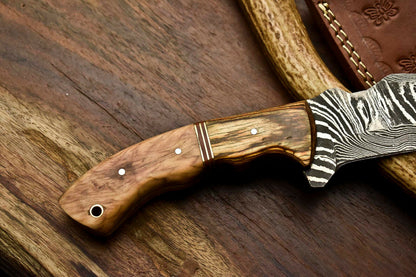HS-922 | Custom Handmade Damascus Steel Tracker Knife - Beautiful Wood Handle