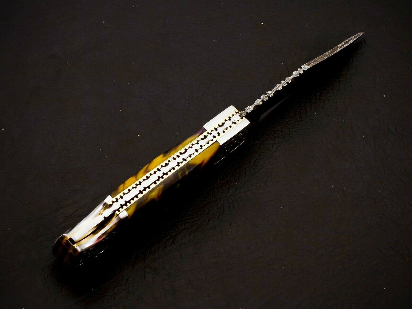 HS-1108 Custom Hand Forged Damascus Steel Back Lock Resin Handle Knife