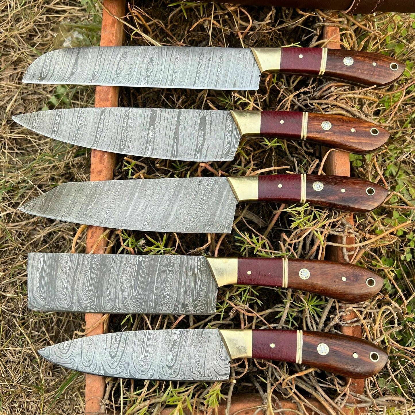 HS-128 '' Hand Forged Damascus Steel Hunting Chef Kitchen Knife Set W/ Sheath