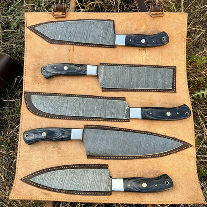 HS-132 '' Hand Forged Damascus Steel Hunting Chef Set Kitchen Knife W/ Sheath