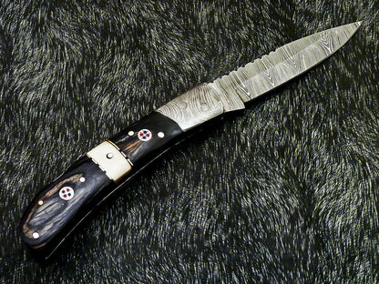 HS-1120 '' CUSTOM HANDMADE DAMASCUS BLADE POCKET FOLDING KNIFE - HARD WOOD HANDLE