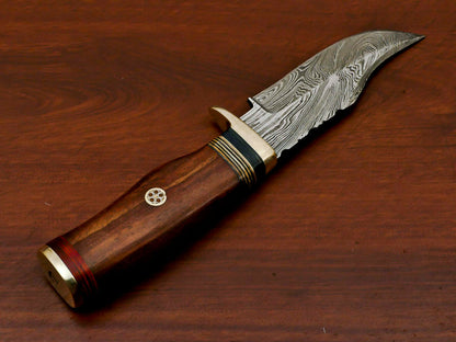 HS-372 '' CUSTOM MADE HAND FORGED DAMASCUS FIXED BLADE HUNTING KNIFE - BRASS GUARD-