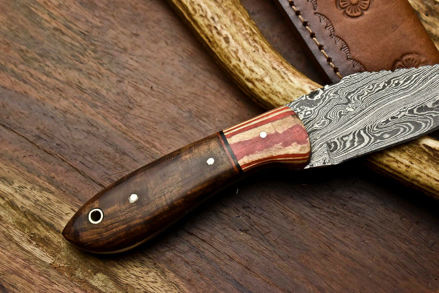 HS-685 Custom Handmade Damascus Steel Skinner Knife - Beautiful Wood Handle