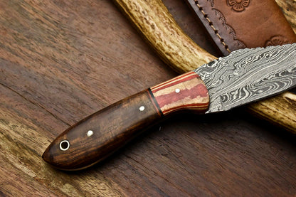 HS-685 Custom Handmade Damascus Steel Skinner Knife - Beautiful Wood Handle