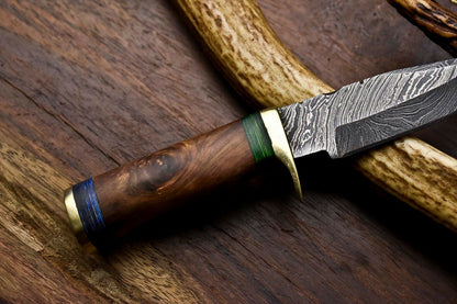 HS-714 Custom Handmade Awesome Walunt Wood Handle Damascus Steel Skinner Knife With Best Price