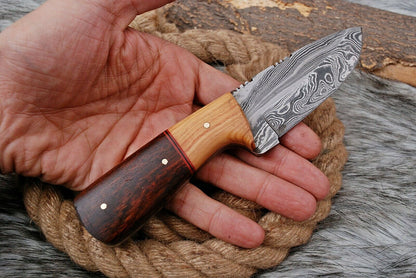 HS-795 Custom Handmade Damascus Skinner Knife With Two Type Woods Handle