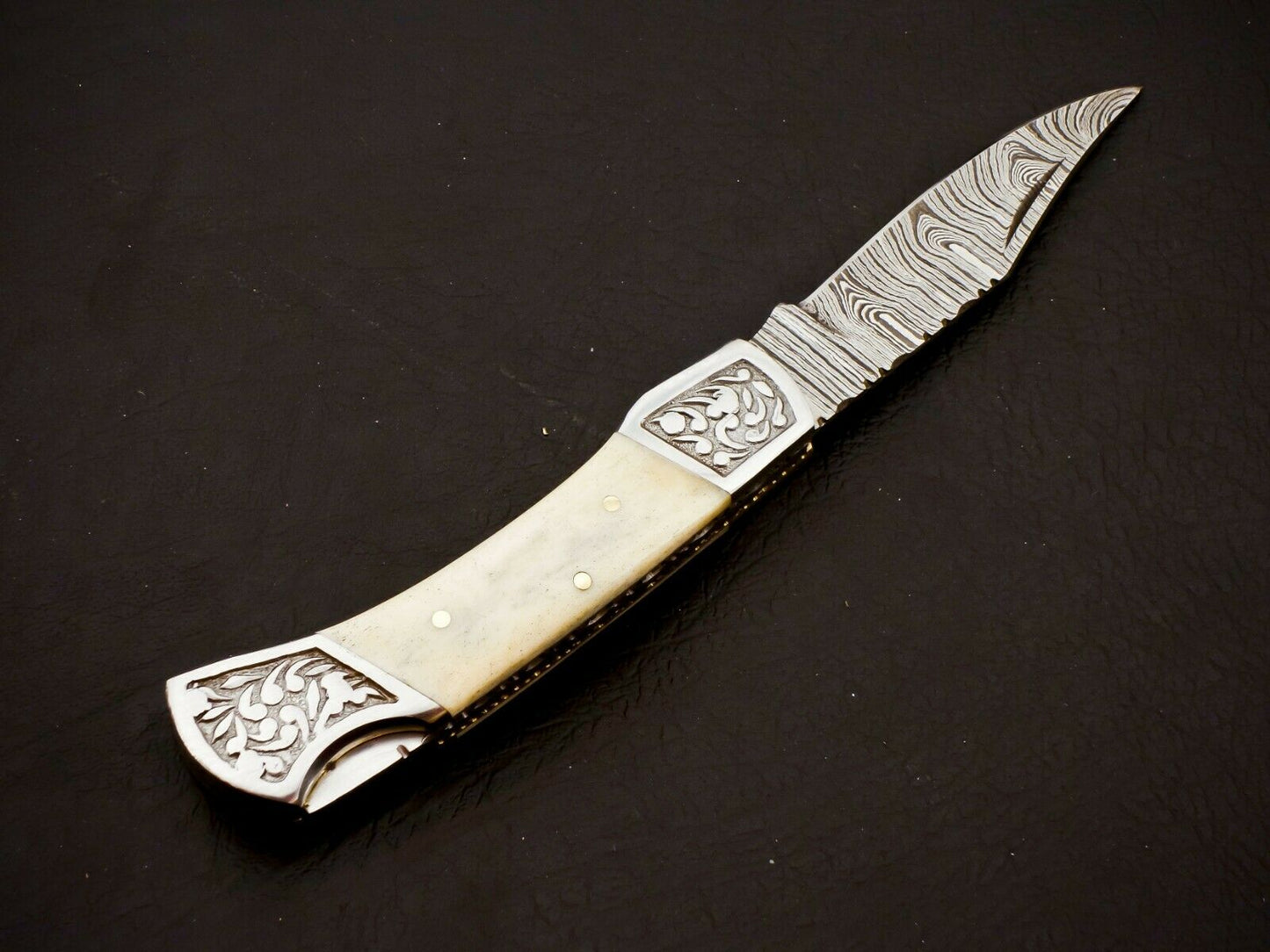 HS-1109 Custom Hand Forged Damascus Steel Back Lock Resin Handle Knife