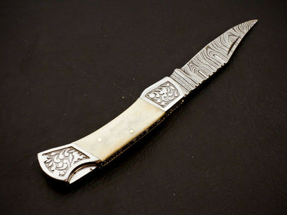 HS-1109 Custom Hand Forged Damascus Steel Back Lock Resin Handle Knife