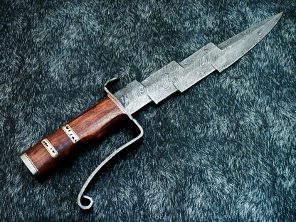 HS-381 '' Custom Hand Forged Damascus Steel 16" Hunting Knife - Natural Wood